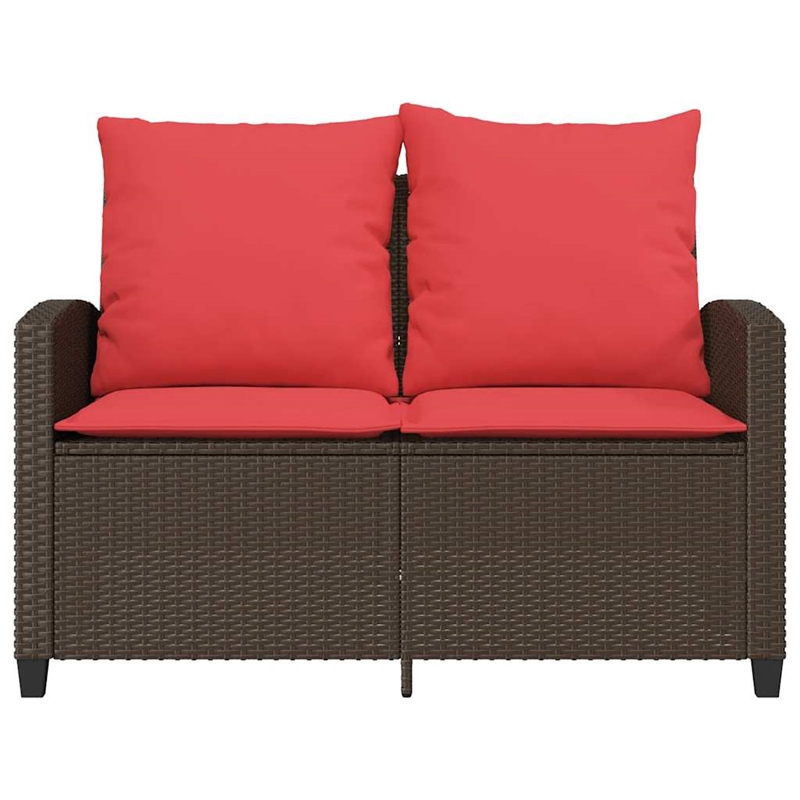 vidaXL 2-Seater Patio Sofa With Cushions in Red And Table in Brown Poly Rattan