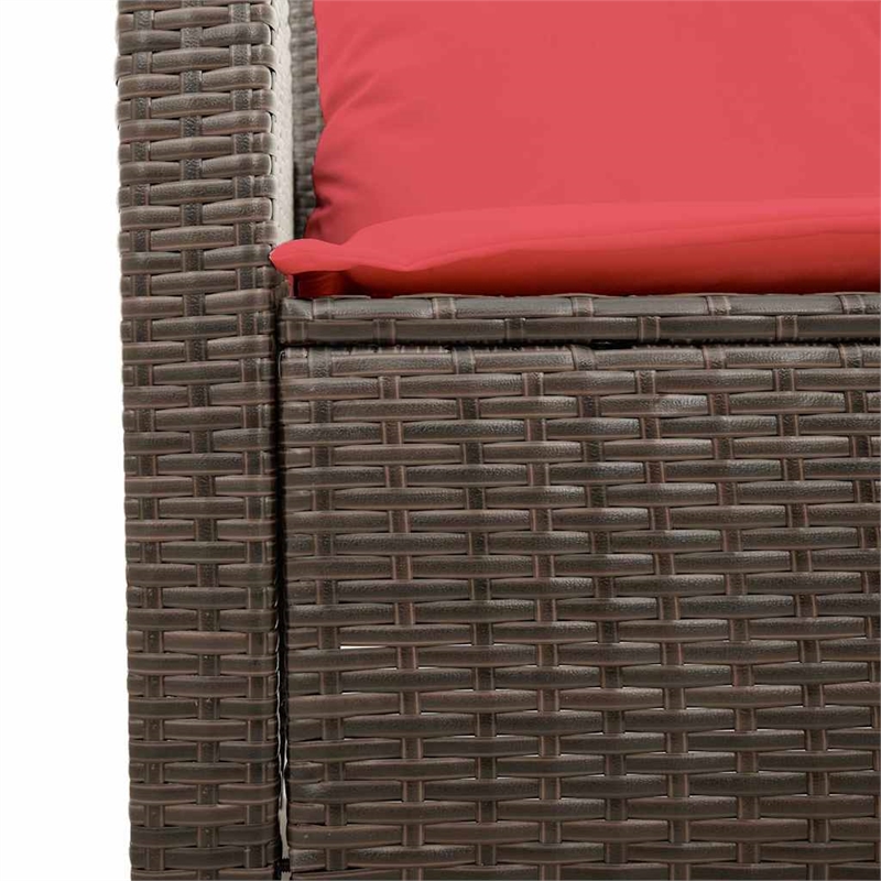 vidaXL 2-Seater Patio Sofa With Cushions in Red And Table in Brown Poly Rattan