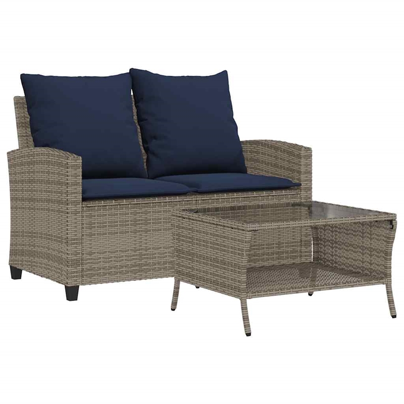 vidaXL PE Rattan And Powder-Coated Steel And Tempered Glass Garden Sofa in Grey