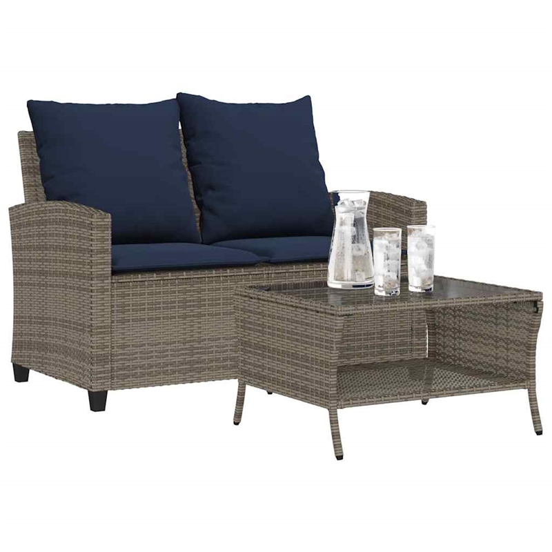 vidaXL PE Rattan And Powder-Coated Steel And Tempered Glass Garden Sofa in Grey