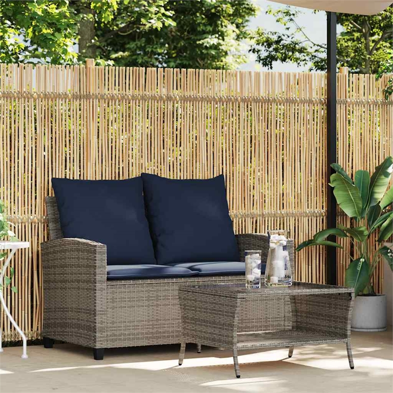vidaXL PE Rattan And Powder-Coated Steel And Tempered Glass Garden Sofa in Grey