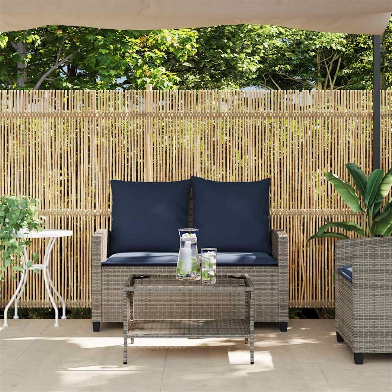 vidaXL PE Rattan And Powder-Coated Steel And Tempered Glass Garden Sofa in Grey