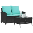 vidaXL 2-Seater Patio Tanle and Sofa w/ Cushions in Turquoise/Black Poly Rattan