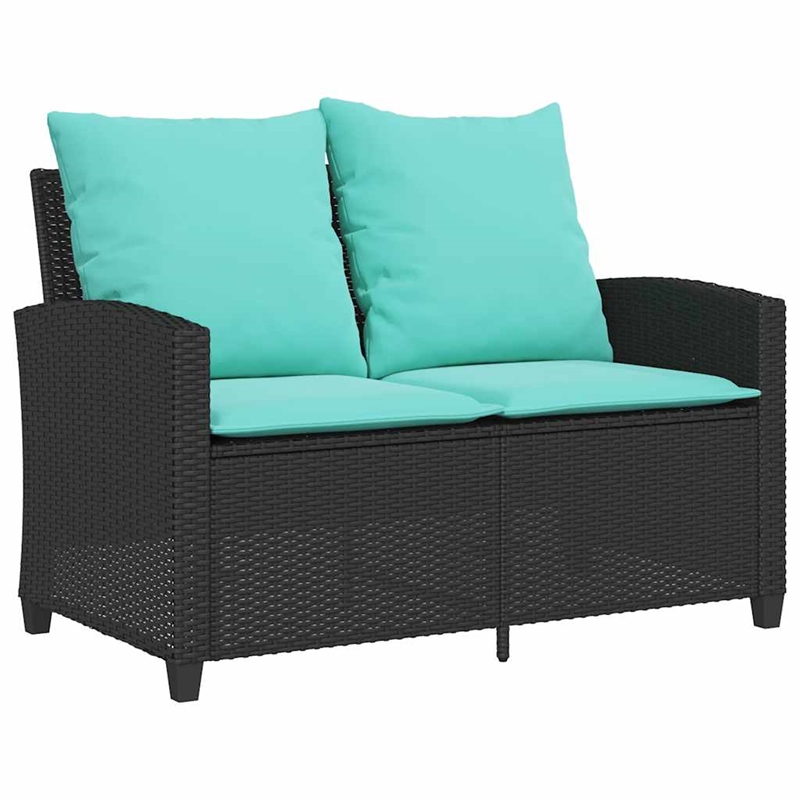 vidaXL 2-Seater Patio Tanle and Sofa w/ Cushions in Turquoise/Black Poly Rattan