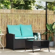 vidaXL 2-Seater Patio Tanle and Sofa w/ Cushions in Turquoise/Black Poly Rattan