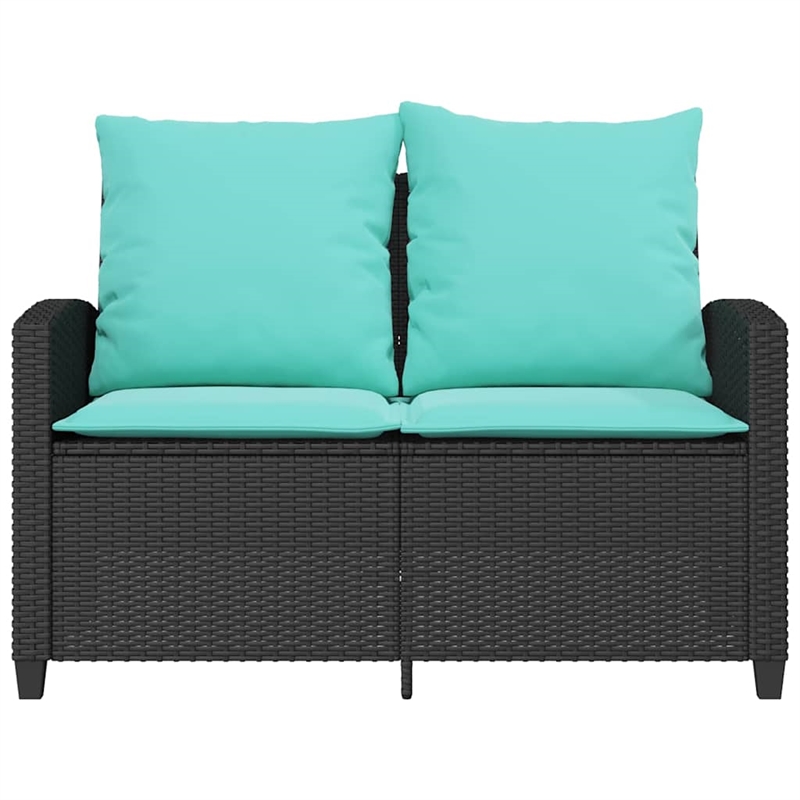 vidaXL 2-Seater Patio Tanle and Sofa w/ Cushions in Turquoise/Black Poly Rattan