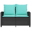 vidaXL 2-Seater Patio Tanle and Sofa w/ Cushions in Turquoise/Black Poly Rattan