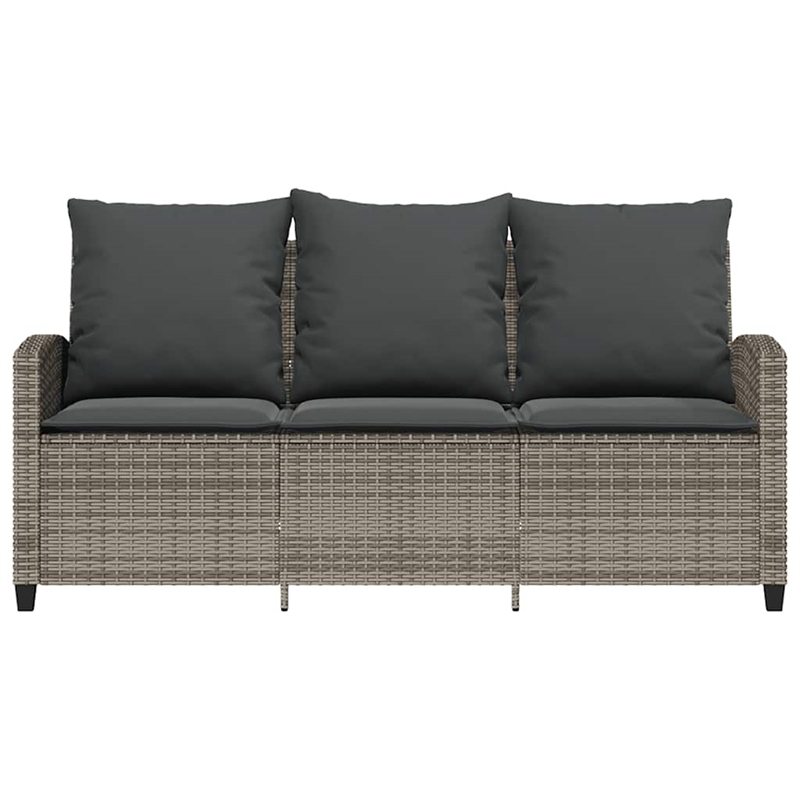 vidaXL 3-Seater PE Rattan Garden Sofa With Adjustable Feet in Grey
