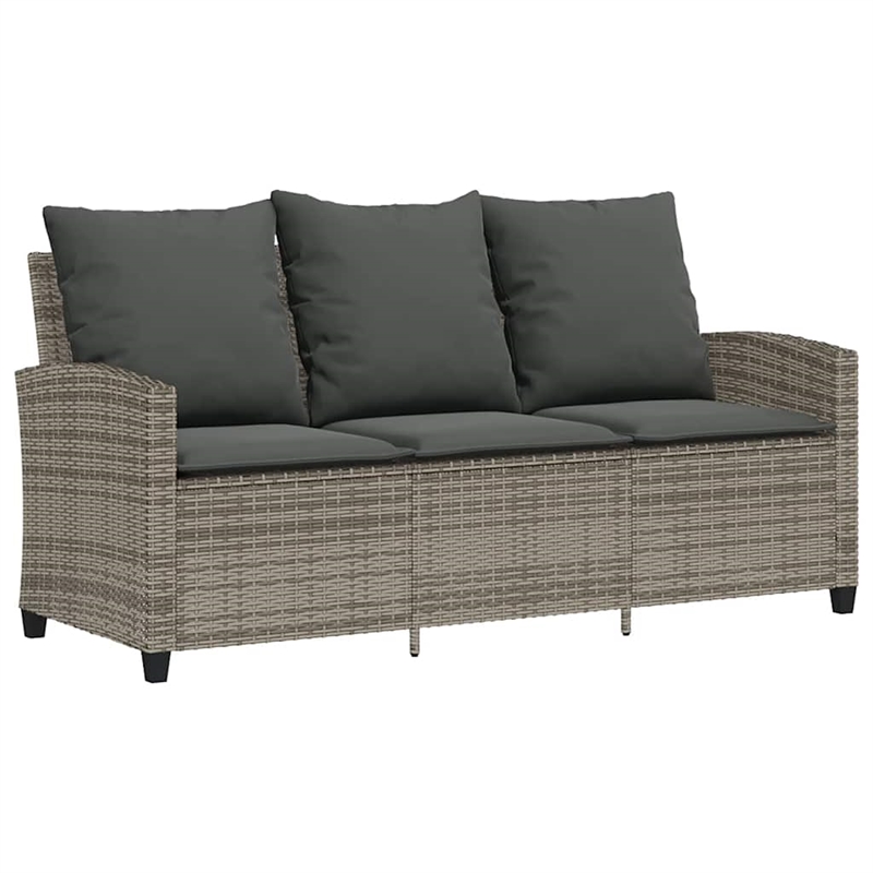 vidaXL 3-Seater PE Rattan Garden Sofa With Adjustable Feet in Grey