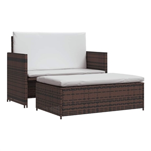 vidaXL 2-Seater Modular PE Rattan Outdoor Furniture Set in Brown