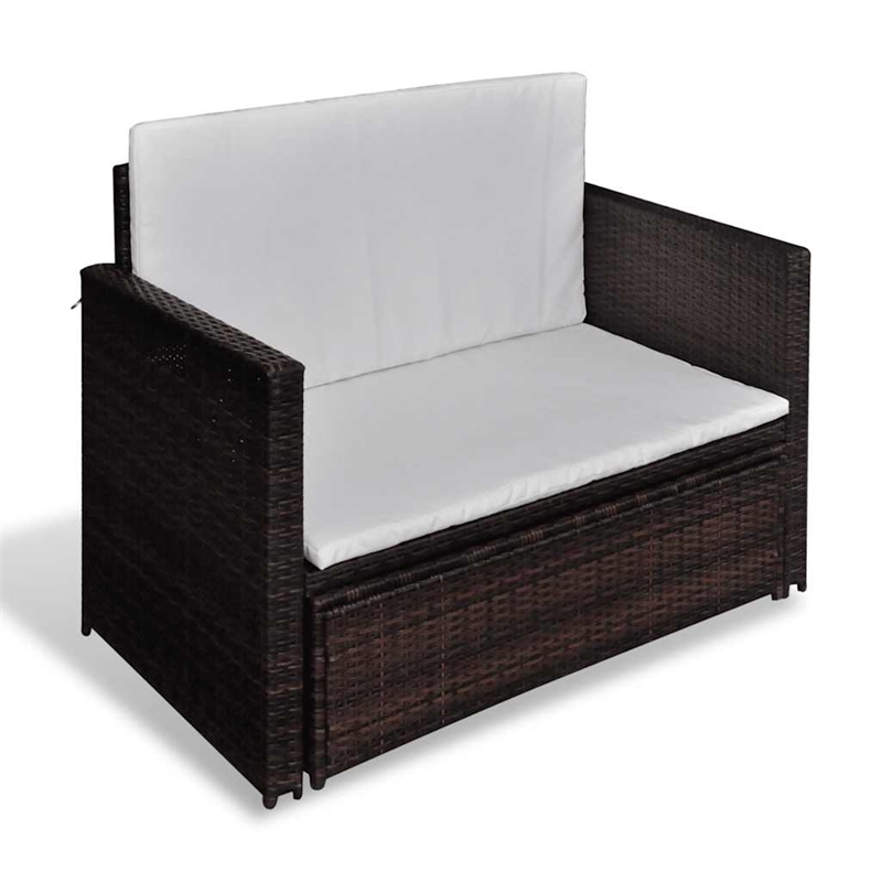vidaXL 2-Seater Modular PE Rattan Outdoor Furniture Set in Brown