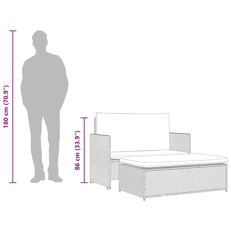 vidaXL 2-Seater Modular PE Rattan Outdoor Furniture Set in Brown