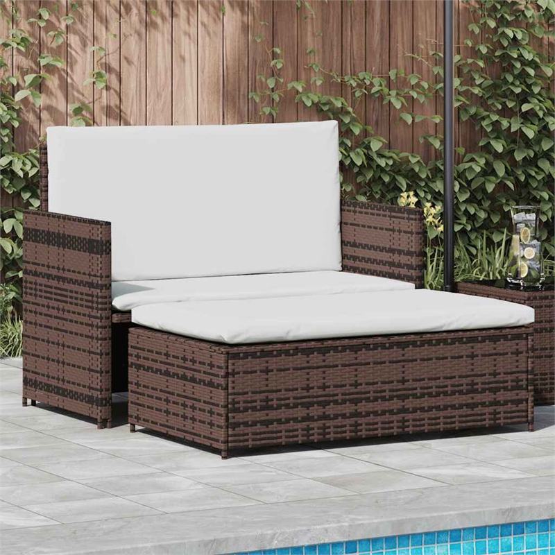 vidaXL 2-Seater Modular PE Rattan Outdoor Furniture Set in Brown