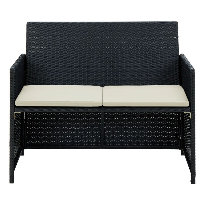 vidaXL 2-Seater Poly Rattan And Powder-Coated Steel And Polyester Sofa in Black
