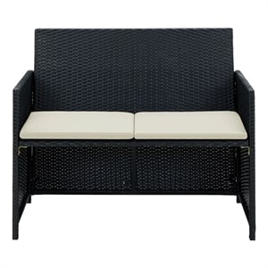 vidaXL 2-Seater Poly Rattan And Powder-Coated Steel And Polyester Sofa in Black