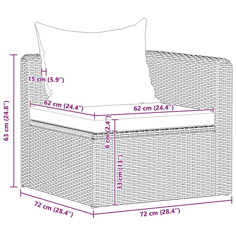 vidaXL Set of 2 PE Rattan Garden Sofa Set With Detachable Design in Grey