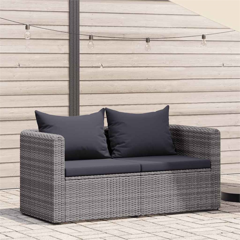 vidaXL Set of 2 PE Rattan Garden Sofa Set With Detachable Design in Grey