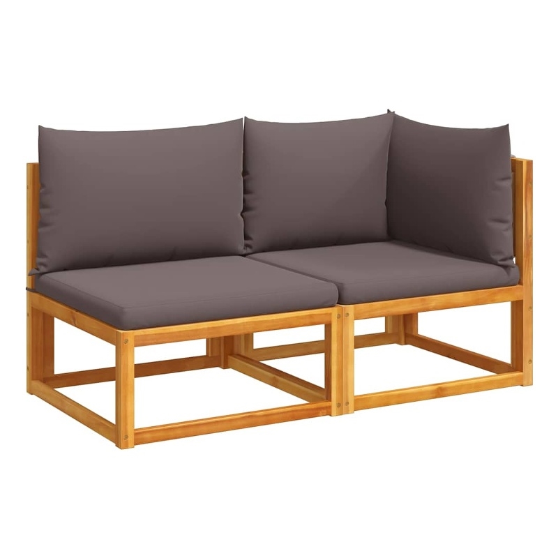 vidaXL 2-Seater Acacia Wood And Rope Garden Sofa With Cushions in Gray