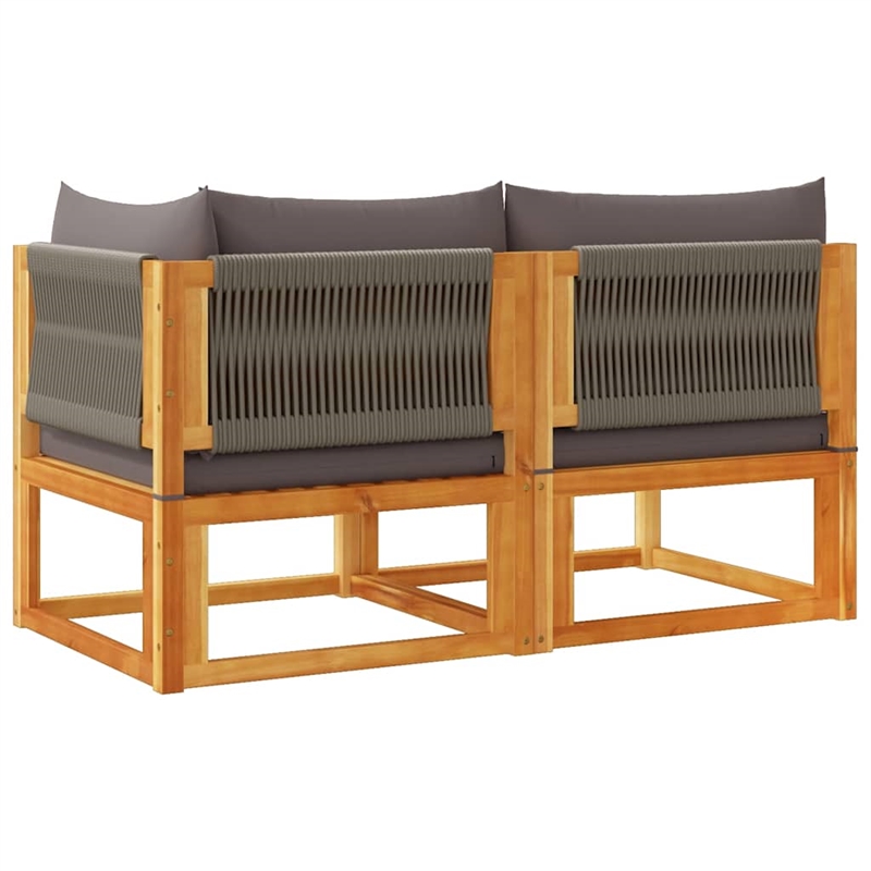vidaXL 2-Seater Acacia Wood And Rope Garden Sofa With Cushions in Gray