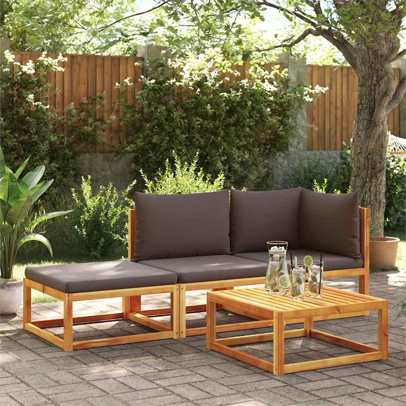 vidaXL 2-Seater Acacia Wood And Rope Garden Sofa With Cushions in Gray