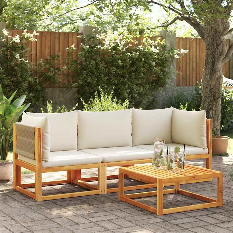 vidaXL Acacia Wood And Rope Garden Corner Sofa With Cushions in Cream