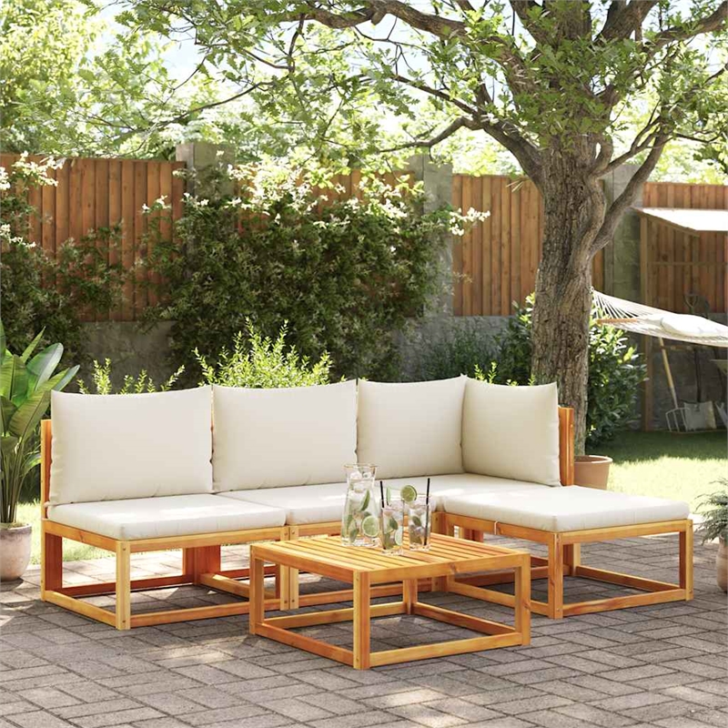 vidaXL Acacia Wood And Rope Garden Armless Sofa With Cushions in Cream