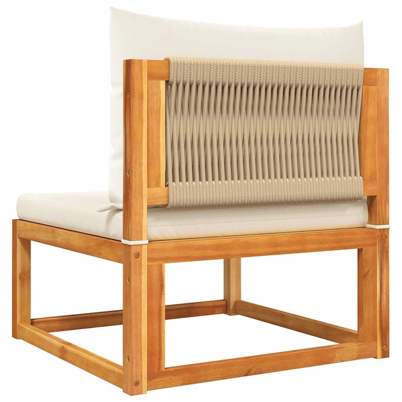vidaXL Acacia Wood And Rope Garden Armless Sofa With Cushions in Cream
