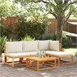 vidaXL Acacia Wood And Rope Garden Armless Sofa With Cushions in Cream