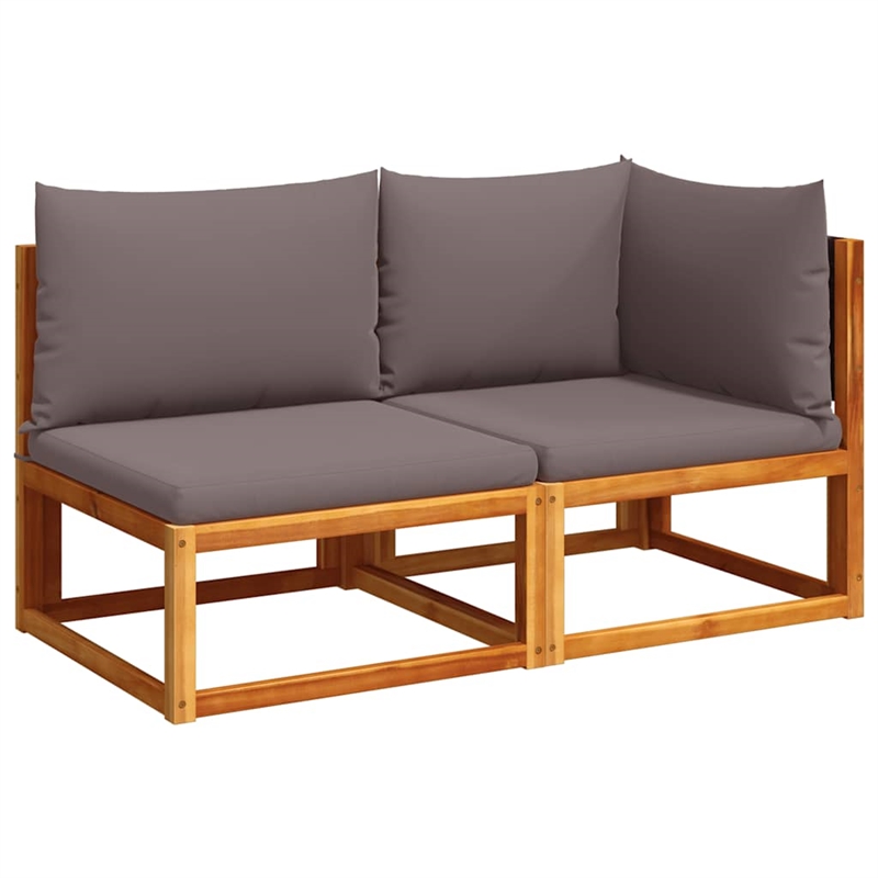 vidaXL 2-Seater Modular Solid Acacia Wood And PE Rattan Garden Sofa in Grey