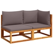 vidaXL 2-Seater Modular Solid Acacia Wood And PE Rattan Garden Sofa in Grey