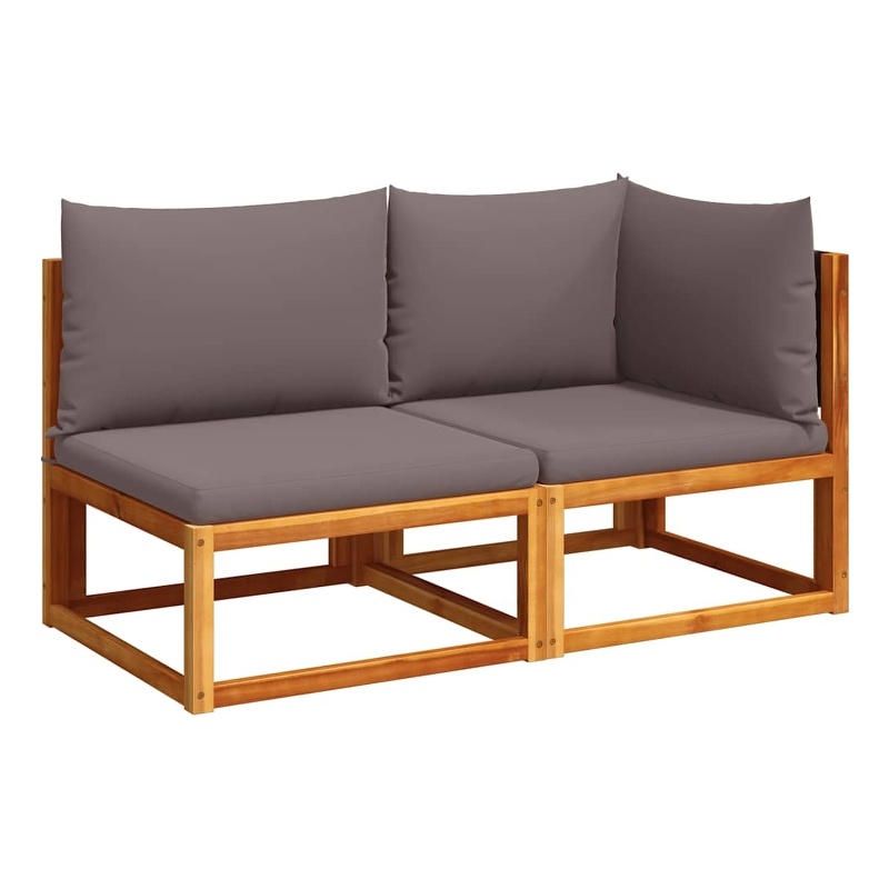 vidaXL 2-Seater Modular Solid Acacia Wood And PE Rattan Garden Sofa in Grey