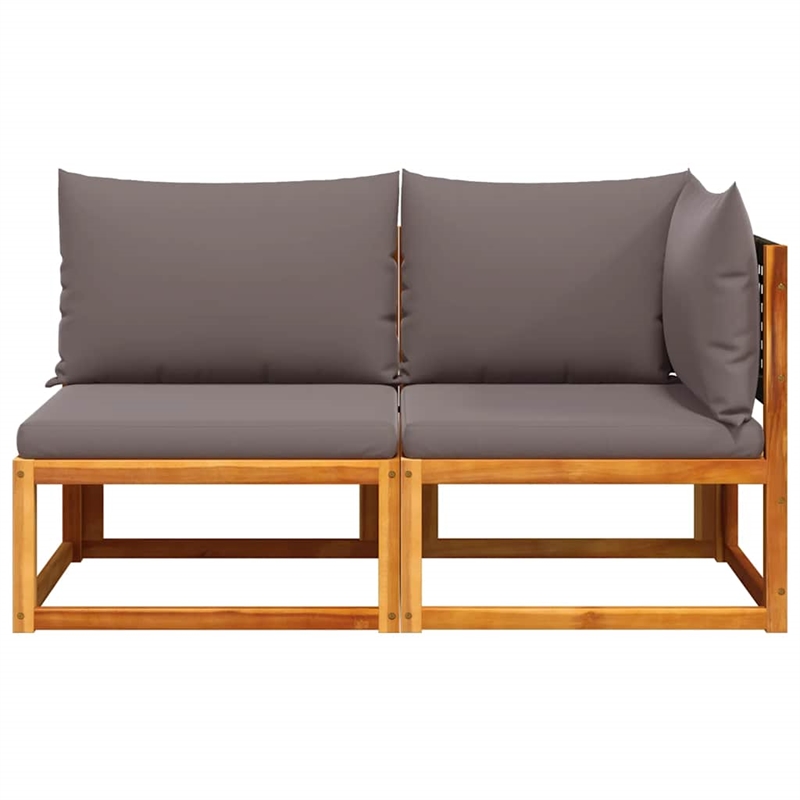 vidaXL 2-Seater Modular Solid Acacia Wood And PE Rattan Garden Sofa in Grey