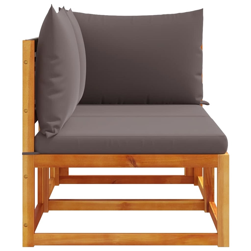 vidaXL 2-Seater Modular Solid Acacia Wood And PE Rattan Garden Sofa in Grey