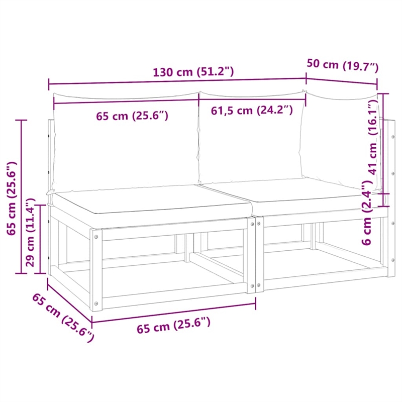 vidaXL 2-Seater Modular Solid Acacia Wood And PE Rattan Garden Sofa in Grey