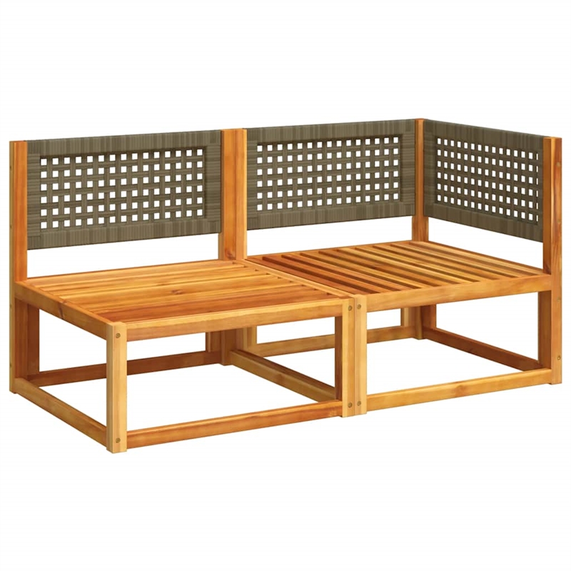 vidaXL 2-Seater Modular Solid Acacia Wood And PE Rattan Garden Sofa in Grey