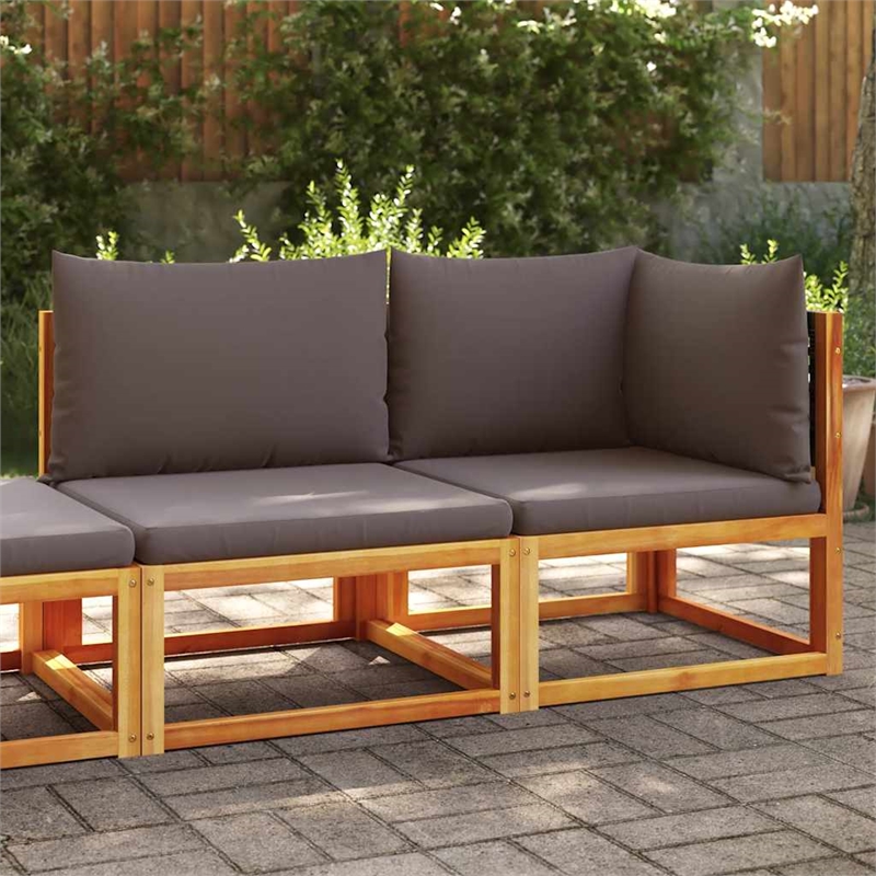 vidaXL 2-Seater Modular Solid Acacia Wood And PE Rattan Garden Sofa in Grey