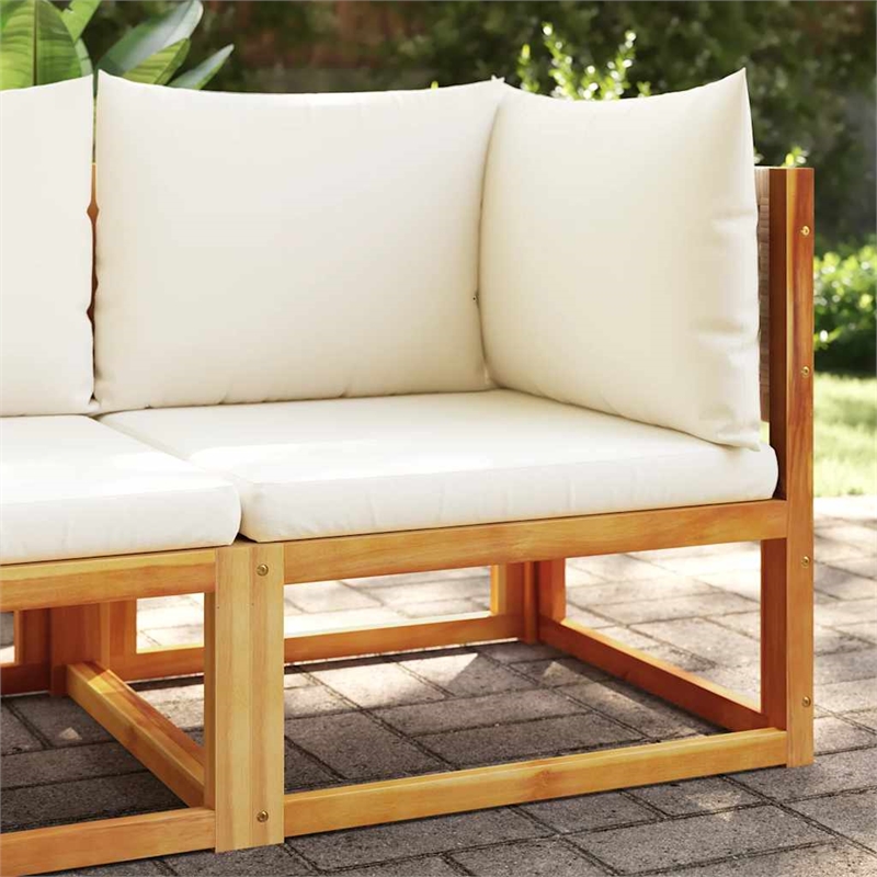 vidaXL Solid Acacia Wood & PE Rattan & Polyester Garden Sofa in Beige & Cream