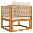 vidaXL Solid Acacia Wood & PE Rattan & Polyester Garden Sofa in Beige & Cream