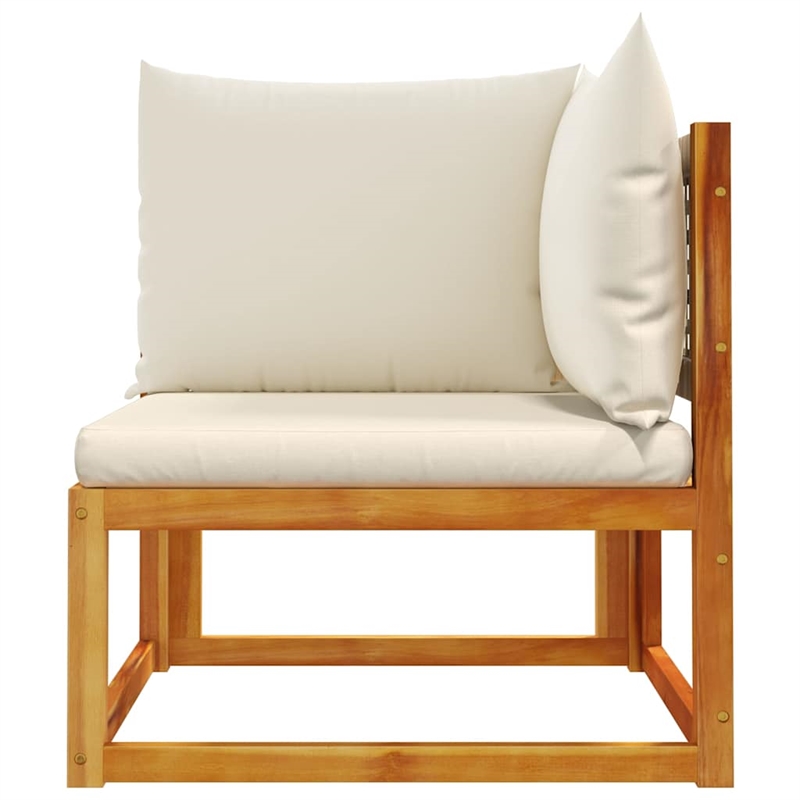 vidaXL Solid Acacia Wood & PE Rattan & Polyester Garden Sofa in Beige & Cream