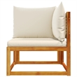 vidaXL Solid Acacia Wood & PE Rattan & Polyester Garden Sofa in Beige & Cream