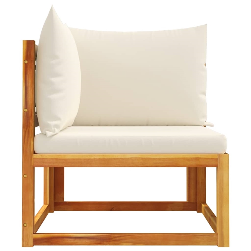 vidaXL Solid Acacia Wood & PE Rattan & Polyester Garden Sofa in Beige & Cream