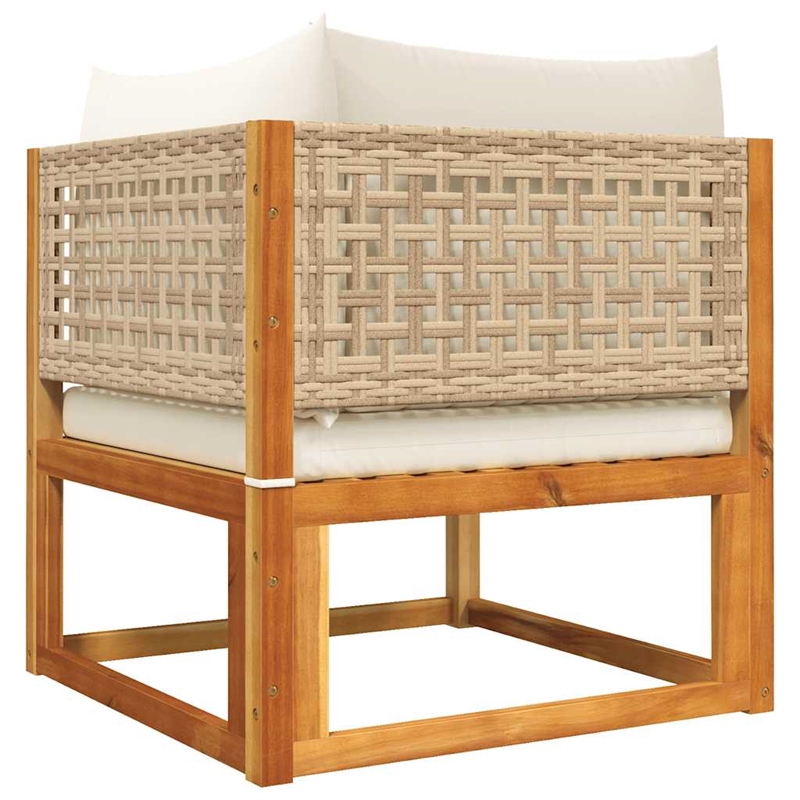 vidaXL Solid Acacia Wood & PE Rattan & Polyester Garden Sofa in Beige & Cream