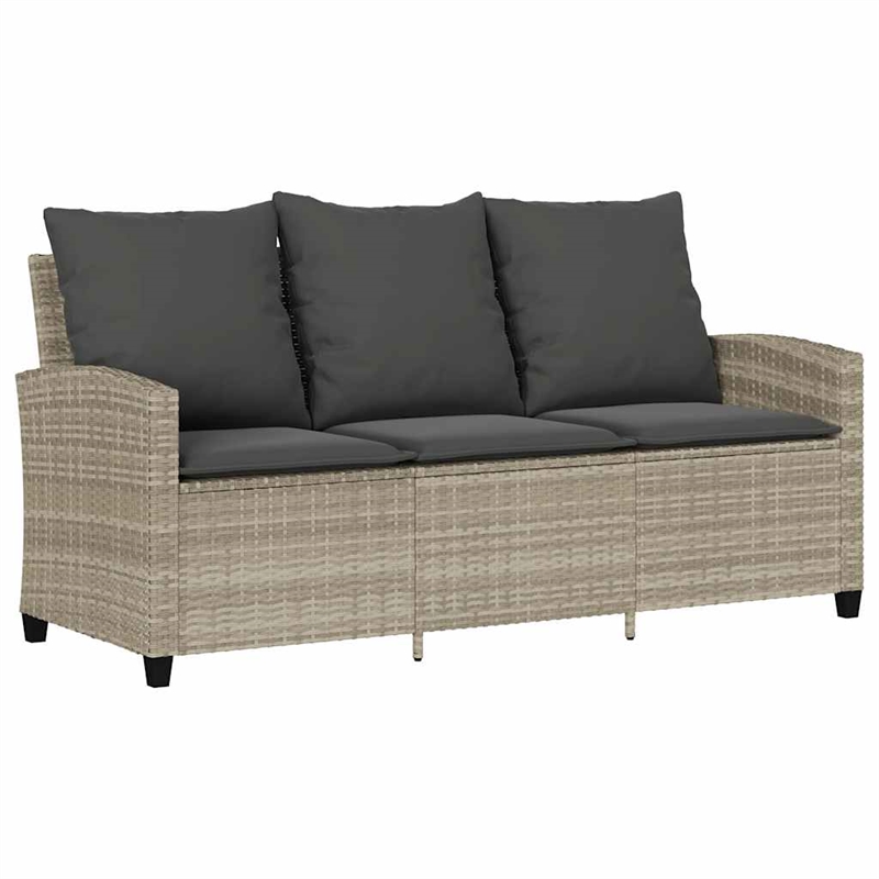 vidaXL 3-Seater PE Rattan Garden Sofa With Adjustable Feet in Light Grey