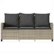vidaXL 3-Seater PE Rattan Garden Sofa With Adjustable Feet in Light Grey