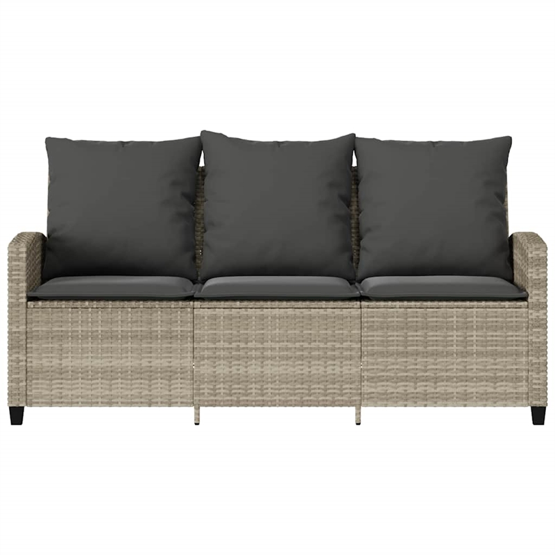 vidaXL 3-Seater PE Rattan Garden Sofa With Adjustable Feet in Light Grey