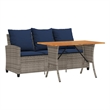 vidaXL  Table & 3-Seater Patio Sofa with Cushions in Navy Blue/Grey Poly Rattan