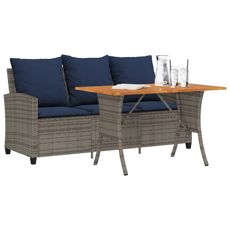 vidaXL  Table & 3-Seater Patio Sofa with Cushions in Navy Blue/Grey Poly Rattan