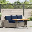 vidaXL  Table & 3-Seater Patio Sofa with Cushions in Navy Blue/Grey Poly Rattan