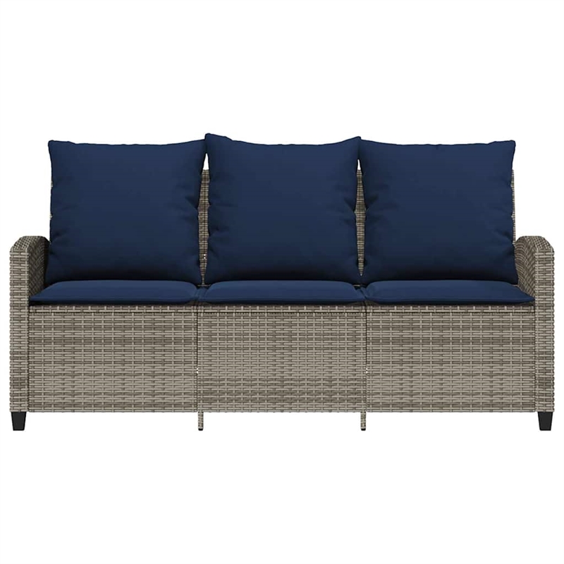 vidaXL  Table & 3-Seater Patio Sofa with Cushions in Navy Blue/Grey Poly Rattan