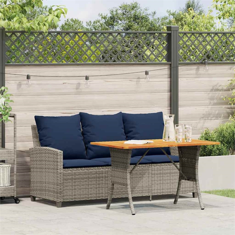 vidaXL  Table & 3-Seater Patio Sofa with Cushions in Navy Blue/Grey Poly Rattan